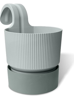 Ixora Tek Askılı Balkon Saksısı Tabaklı Mat Plastik Saksı (1 Adet, Gri)