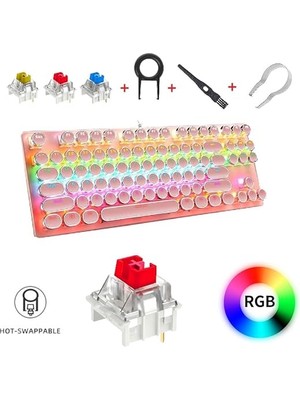 Leaven K550 Kablolu Pembe Klavye Daktilo Tarzı Su Geçirmez LED Rgb Gökkuşağı Renler Mekanik Oyuncu Işıklı Klavye Ergonomik Tasarım Rahat Kullanım 150CM Kablo Uzunluğu Bilgisayar Pc Için (Pembe)