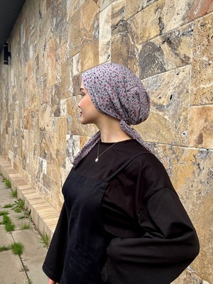 Anatölye Gri Çiçek Desen Mio Eşarp Bone - Kaymaz Terletmez (Kaymayan)