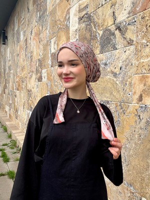 Anatölye Pudra Çiçek Desen Bambu Eşarp Bone - Kaymaz Terletmez (Kaymayan)