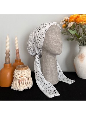 Anatölye Beyaz Gece Desen Şifon Eşarp Bone - Kaymaz Terletmez (Kaymayan)