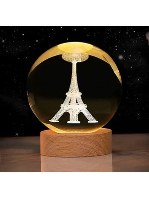 Cam Küre Işıklı Göz Yormayan Paris Eyfel Kulesi Motifli Masaüstü Aydınlatma Gece Lambası Dekoratif Çocuk Odası Salon Yatak Odası Lamba 6cm x 6cm (Eyfel Kulesi)
