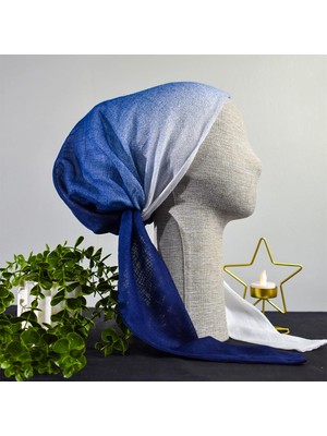 Anatölye Mavi Geçişli Tülbent Eşarp Bone - Kaymaz Terletmez (Kaymayan)