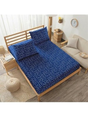 Pamuklu Ranforce Tek Kişilik Lastiksiz Çarşaf Takımı 160X240 - Lacivert Yıldız Desenli