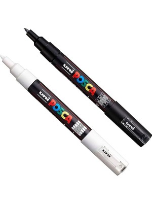 Pc-1m Boya Sanatı Markör Kalemleri - Kumaş Cam Metal Kalem - Siyah + Beyaz (Her Birinden 1 Adet)