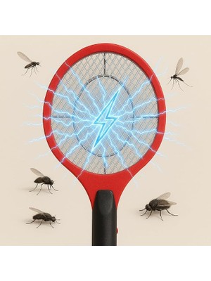 Elektrikli Bas-Çek Düğmeli Taşınabilir Sinek Öldürücü Tenis Raketi 50CM x 20CM Şarjlı Dekoratif Yatak Odası, Çocuk Odası, Bebek Odası Sinek Kovucu Dahili Fişli Sc-18 (Kırmızı)