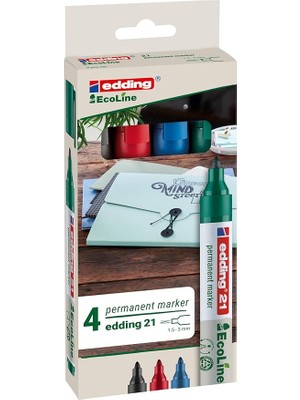 21 Ecoline Permanent Markör, 4'lü Set, Karışık Renkler, Yuvarlak Uç, Yeniden Doldurulabilir