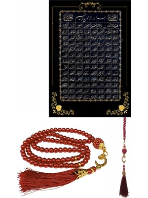 Namaz Tesbihi Vavlı 99 Lu Cam Incili Esma Ul Hüsna Dua Kartı Ile Fuşya Renk Hediyelik