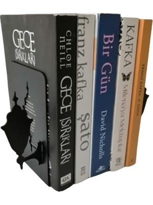 Dekoratif Siyah Sokak Lambası Tasarımlı Metal Kitap Tutucu Desteği (2li Set) Ev Ofis Aksesuarı