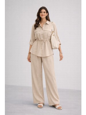 Dima Kadın Bağcık Detaylı Yumuşak Kumaş Gömlek Pantolon Takım