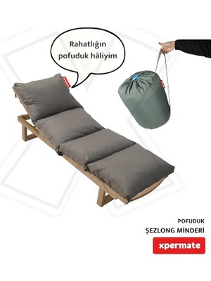 Şezlong Minderi 60X180X12CM Su Itici,katlanır,uv Güneş Dayanımı, Fermuar (Antrasit)