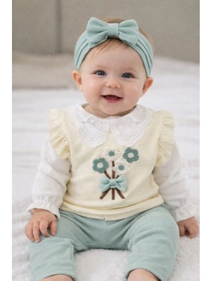 Leona Baby Dantel Yaka Kız Bebek Yeşil Takım