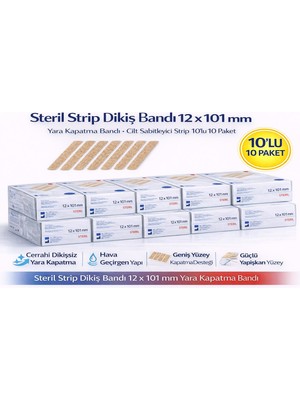 NW NessiWorld Steril Strip Dikiş Bandı 12 x 101 mm Yara Kapatma Bandı Cilt Sabitleyici Strip 10’lu 10 Paket