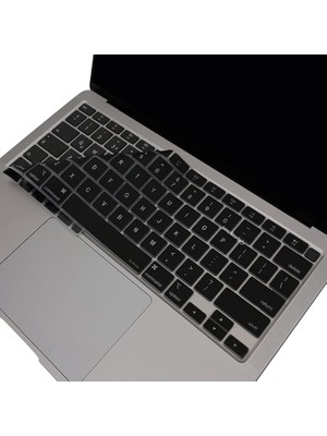 MacBook Air 13 Inç Klavye Koruyucu Ultra Ince Silikon M1 A2337 A2179 Touch Id ile Uyumlu – Ultra Ince Silikon Kılıf, Us Abd Ingilizce Baskı Siyah