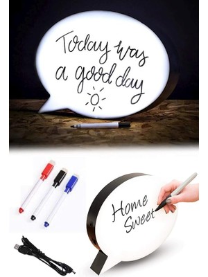 Kalemle Yazılabilen Konuşma Balonu Görünümlü Işıklı Mesaj Panosu, Beyaz