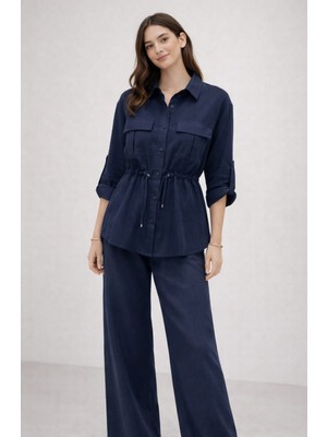 Dima Kadın Bağcık Detaylı Yumuşak Kumaş Gömlek Pantolon Takım
