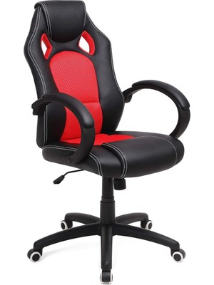 Yarış Sandalyesi, Ofis Sandalyesi, Oyun Sandalyesi, Yönetici Koltuğu, Döner Sandalye, Poliüretan, Siyah-Kırmızı, OBG56BR