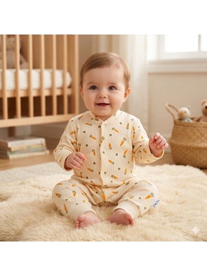 Nayinom Kız Bebek Erkek Bebek Yenidoğan Pamuklu Havuç Desenli Manşetli Bebek Tulumu