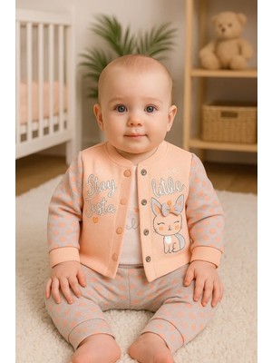 DMR Elegance Stay Little Puan Desenli 3'lü Hırkalı Kız Bebek Takım