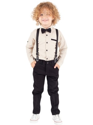 Asyaden Baby Erkek Bebek Erkek Çocuk Uzun Kollu Düğmeli Gömlek Papyonlu Alt Üst Salopet Takım