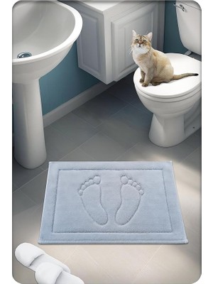 %100 Pamuk Dokuma Su Emici Banyo Paspası Ayak Desen 60X40 cm (Gri)
