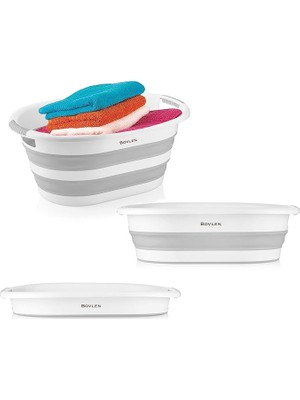 Katlanabilir Çamaşır Sepeti - Katlanır Çamaşır Sepeti - Gri - 54,5X39X8 cm - Pp+