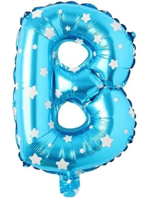 Vitrini B Harfi 16 Inç Mavi Yıldızlı Renk Folyo Balon 36 cm (Mavi)