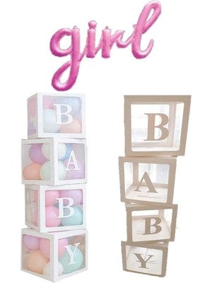 Baby Yazılı Şeffaf Balon Kutusu Gırl El Yazılı Folyo Balon ve Balon Seti