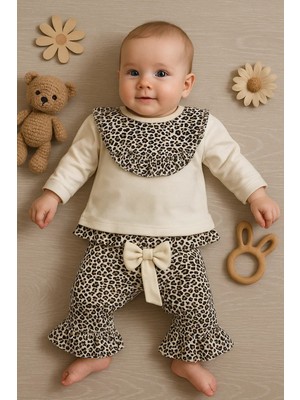 DMR Elegance Leopar Detaylı 2'li Kız Bebek Takım %100 Pamuk