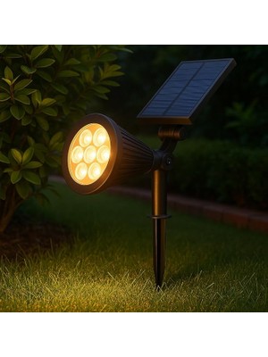 Solar LED Bahçe Armatürü 3200K Günışığı – Güneş Enerjili Kazıklı & Duvar Montajlı Çim Aydınlatma Lambası – 7 Led, IP65, 90 Lümen, 140X270X95 mm