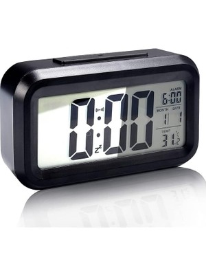 Dijital Çalar Saat Büyük LED Ekranlı Başucu Saati 12/24 Erteleme Gece Lambası, Tarih Takvimli Yatak Odası Ev Ofis Için (Siyah)