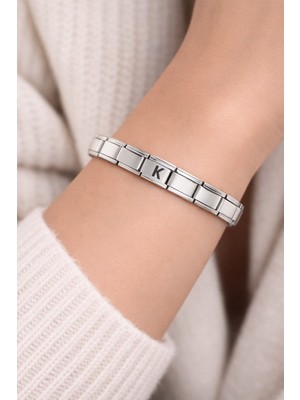 NW NessiWorld K Harfli Çelik Bileklik – Kişiye Özel Baş Harf Bileklik – Paslanmaz Çelik Zarif Bileklik