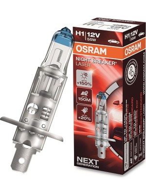 Ampul Night Breaker Laser H1 12V 55W%100'YE Kadar Fazla Işık 150M'YE Kadar Fazla Görüş Açısı,%20'ye Kadar Beyaz Işık 64150NL