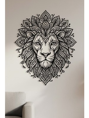 Sscnc Mandala Aslan Mdf Duvar Dekoru – Modern Lazer Kesim Dekoratif Duvar Tablosu – 36X30 cm