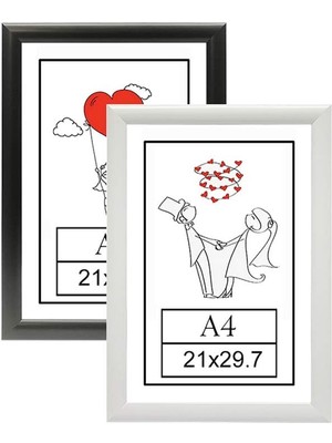 Cerceve 21X29,7- 2'li Fotoğraf Çerçevesi Siyah-Beyaz Modern Ofis Sanat Ev Home Dekoratif Çerçeve A4 Özc-01-Siyah-Beyaz-A4