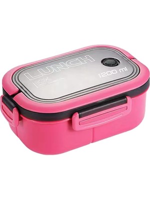 1200 ml 2 Katlı 6 Bölmeli Bpa'sız Pp Plastik Sefer Tası ve Beslenme Çantası - Hava Kilitli Bento Lunch Box, Çatal ve Kaşık Dahil (Pembe)