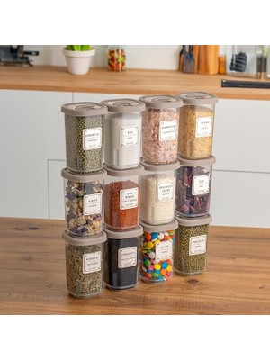 1061 Döner Kapaklı Etiketli Baharatlık Seti - 12'li Cappuccino Kapaklı 350 cc