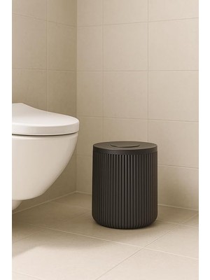 Serisi Antrasit/gri Akrilik Çöp Kovası – Silindir, 5 Litre, 25CM, Kolay Temizlenir - 3372