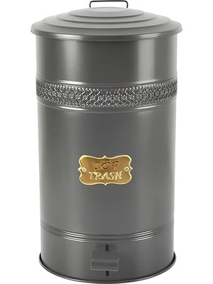 Galvaniz Metal 30 Litre Pedallı Çöp Kovası (Antrasit)