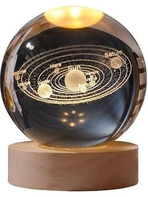 Cam Gece Lambası Küre Kristal Renk Değiştiren LED Işıklı Dekoratif Hediyelik (Gezegenler)