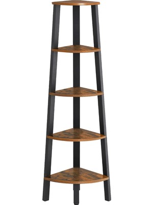 Köşe Rafı, Kitaplık 5 Katlı, Merdiven Raf, Saklama Dolabı, Oturma Odası Için Elbise Askısı, Endüstriyel Tarzda, Çelik Çerçeveli, Rustik Kahverengi ve Siyah LLS35X