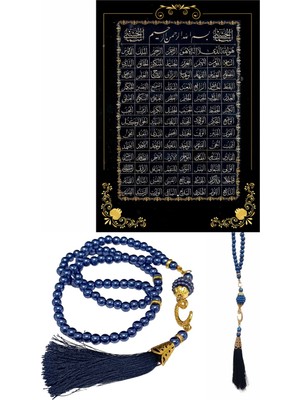 Namaz Tesbihi Vavlı 99 Lu Cam Incili Esma Ul Hüsna Dua Kartı Ile Lacivert Renk Hediyelik