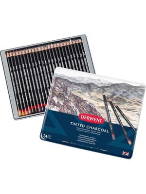 Tınted Charcoal Renkli Füzen Kalem - 24 Renk Metal Kutulu