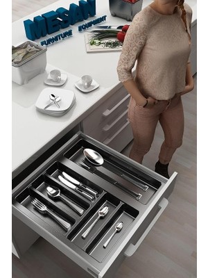 Mutfak Çekmece Içi Düzenleyici, Kaşıklık 44CM x 48CM Yanlar ve Boydan 4cm Kesilebilir, Antrasit