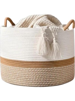 Rustic Retreat Jüt Kapaklı Moderin Tssarım Geniş Hacim Kapasiteli Çamaşır Oyuncak Havlu Battaniye Giyisi Sepeti Zarif ve Estetik Tasarım Depolayıcı Organizer Y (Jüt_beyazkırçıl)