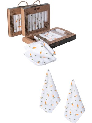 Childiva Unisex Bebek Pamuklu Organik 1/24 Ay Kutulu 7'li Havuç Desenli Ağız Silme Mendili