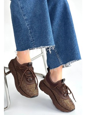 Erbilden Rimay Kahverengi Cilt Boncuk Işlemeli Spor Ayakkabı