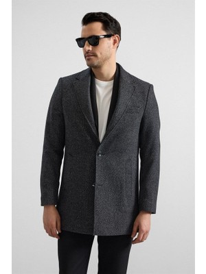 Süvari Siyah Slim Mono Yaka Cepsiz Kaban