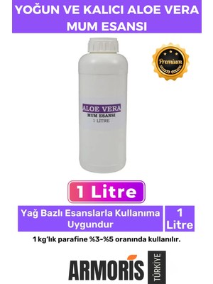 Armoris Yeni Kalıcı Yoğun Kaliteli Yağ Bazlı Tüm Ürünlerle Kullanıma Uygun Aloe Vera Mum Esansı 1 Lt