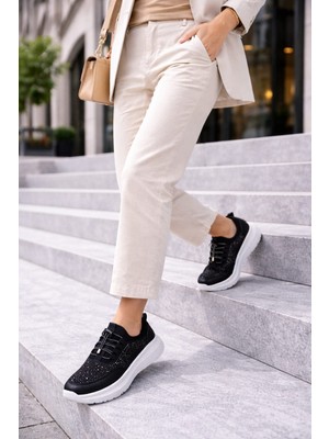 Slipcat Kadın Taş Işlemeli Akıllı Bağcıklı Sneaker Kalın Taban Spor Ayakkabı